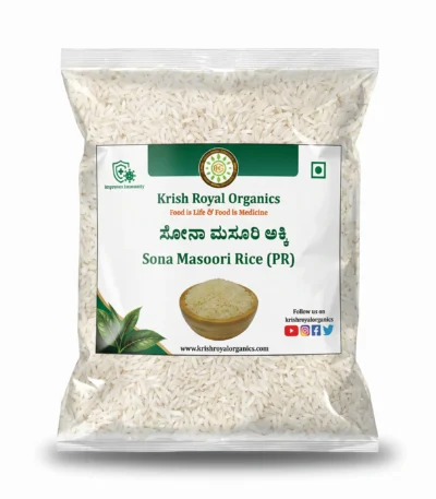 Sona Masuri rice polished 1kg – chemical-free everyday rice, certified organic